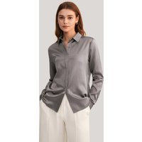 LILYSILK Seidenbluse Damen Dunkel Grau Deutschland 100% Reine Seide Mit Verdeckter Knopfleiste Leicht Und Atmungsaktiv XS