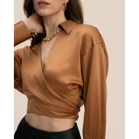 LILYSILK Seidenbluse Damen Geröstete Nuss Deutschland Reine Seide Mit Wickelstruktur Weich Und Gemütlich S