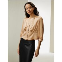 LILYSILK Bluse Seide Damen Hell Kamel DE Romantischer Stil Sinnlichkeit Und Klassische Eleganz Vintage-Inspirierten 36