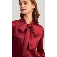 LILYSILK Seidenbluse Damen Rotwein Deutschland 100% Maulbeerseide Mit Schleife Im Ausschnitt Kombiniert Umweltfreundlich Und Ungiftig XL