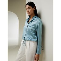 LILYSILK 22Momme Bluse Seide Damen 100% Seide Klasse 6A Normale Passform Atmungsaktiv Superleicht Neblig Blau XS Deutschland