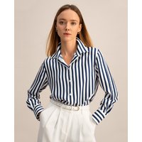 LILYSILK Seidenbluse damen Klassischer fetter Streifen Blau-Weiße Nadelstreifen XS Deutschland