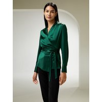 LILYSILK Seidenblusen Damen Reine Seide Wickelbluse Leicht Und Atmungsaktiv Jade Grün 32/34 DE