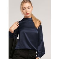 LILYSILK Seiden Bluse Damen Dunkel Blau Deutschland Mit Stehkragen Gemütlich Und Bequem M