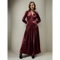 LILYSILK Maxi-Hemdkleid Aus Seide 100% Reine Seide Plissee Maxikleid In A-Linie Leicht Und Weich Rotwein 36 Deutschland