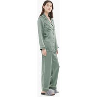 LILYSILK Seidenpyjama Damen Avocadogrün DE 100% Seide Klasse 6A 2 Fronttaschen Mit Goldenem Besatz Hautfreundlich Und Atmungsaktiv XS