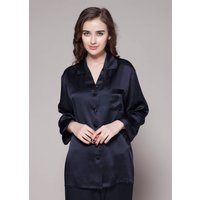 LILYSILK Pyjama Seide Damen Dunkel Blau 100% Maulbeerseide Glatt Atmungsaktiv XS