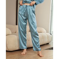 LILYSILK Seidenpyjama Damen Neblig Blau Deutschland 100% Seide Mit Knöpfbaren Leicht Und Weich XL