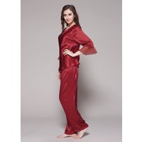 LILYSILK Seidenpyjama Damen Rotwein DE 100% Seide Klasse 6A Kombiniert Mit Einer Locker Sitzenden Hose Atmungsaktiv S