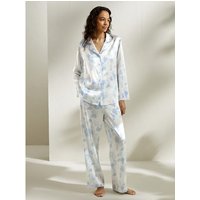 LILYSILK Pyjama Damen Seide Weiß Und Blau Deutschland Waschbare Bio-Seide Ideal Zum Schlafen Und Faulenzen XS