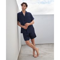 LILYSILK Seidenpyjama Herren Dunkel Blau DE 100% Maulbeerseide Kurzarm Atmungsaktiv S