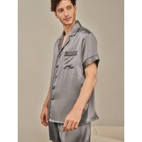 LILYSILK Seidenpyjama Herren Dunkel Grau 100% Maulbeerseide Kurze Ärmel Atmungsaktiv M