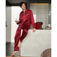 LILYSILK Seidenpyjama Herren Rotwein Deutschland 100% Maulbeerseide Verschleißfest Und Stilvoll Schlicht Und Leicht XS