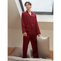 LILYSILK Seidenpyjama Herren Rotwein Deutschland 100% Seide Klasse 6A Passende Hosen In Voller Länge Schlicht Und Leicht S