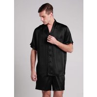 LILYSILK Seidenpyjama Herren Schwarz DE 100% Maulbeerseide 2 Teilig Schlicht Und Leicht L