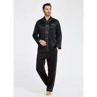 LILYSILK Seidenpyjama Herren Schwarz Deutschland 100% Seide Klasse 6A Frontverschluss Mit Perlmuttknöpfen Hygroskopisch L