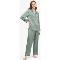 LILYSILK Seidenpyjama Set Damen Avocadogrün 100% Grade 6A Maulbeerseide Elastischer Bund Mit Kordelzug Super Weich S