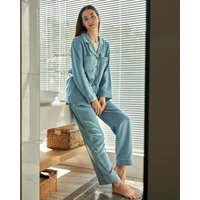 LILYSILK Seidenpyjama Set Damen Neblig Blau Deutschland 100% Reine Seide Einem Elastischen Bund Versehen Ist Weich Und Gemütlich XL