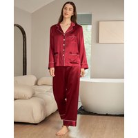 LILYSILK Seidenpyjama Set Damen Rotwein Deutschland 100% Grade 6A Maulbeerseide Eine Verstellbare Passform Leicht Und Weich XS