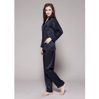 LILYSILK Seiden Pyjama Damen Dunkel Blau Deutschland 100% Seide Elastischer Bund Mit Kordelzug Super Weich S