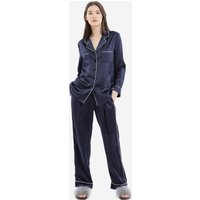 LILYSILK Pyjama Seide Damen Dunkel Blau Deutschland Charmeuse Seide Mit Goldenem Besatz Hygroskopisch S