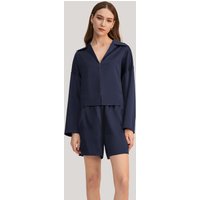 LILYSILK Seiden Pyjama Set Damen Dunkel Blau DE 100% Grade 6A Maulbeerseide Tunnelzug In Der Taille Hautfreundlich Und Atmungsaktiv XS