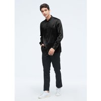 LILYSILK Seidenshirt Herren Schwarz DE Reine Seide Klassisches Langärmliges Schlicht Und Leicht M