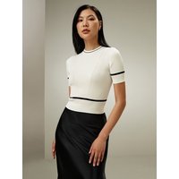 LILYSILK Seide Crop-Top Weiß Mit Schwarzen Streifen DE Weiße Dampffilaturgarne Schmale Passform XS