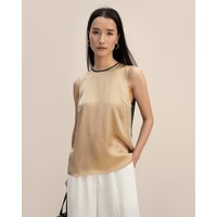 LILYSILK T Shirt Seide Damen Hellkamel & Tannengrün DE Charmeuse Seide Normale Passform Atmungsaktiv 34