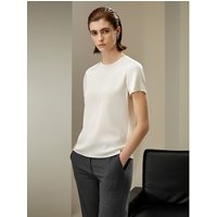 LILYSILK Seiden T Shirt Perlweiß DE Doppelgeorgette Seide Perfekte Loungewear XS