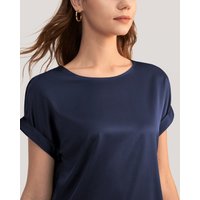 LILYSILK T Shirt Seide Dunkel Blau Deutschland Kurzarm Rundhalsausschnitt Atmungsaktiv XS