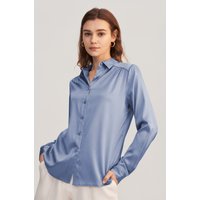 LILYSILK Damen Seidenbluse Blau Deutschland Normale Passform Super Weich M