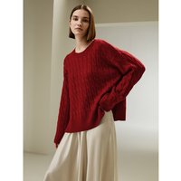 LILYSILK Woll Pullover Damen Rot DE 100% Ultrafeine Merinowolle Rundhalsausschnitt Hautfreundlich Und Atmungsaktiv S