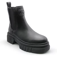 Schwarze Leder-Stiefeletten mit elastischen Bändern Guess