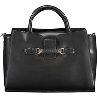 Schwarze Polyethylen-Schultertasche mit verstellbarem Riemen und mehreren Fächern Guess