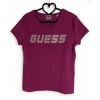 Guess T-Shirt - Kurzarm Shirt mit Strass Logo - T-Shirt mit Strass