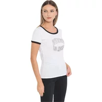 Logo Strass T-Shirt - Weiß Rundhals Kurzarm Guess