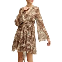 Braunes Animalier Mini Flare Kleid Guess