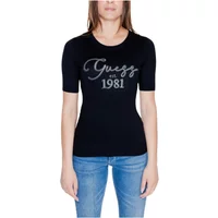 Schwarzes Bedrucktes Kurzarm-T-Shirt Guess