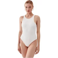 Geripptes Logo Strass Body - Weiß Guess